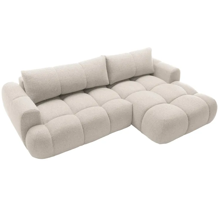 Divano letto con angolo a destra 4 posti 270x173cm con contenitore tessuto bouclé bianco crema Litos