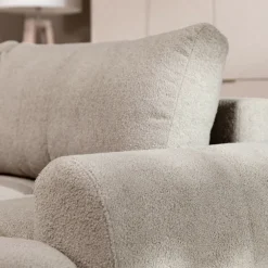 Divano letto con angolo a destra 4 posti 270x173cm con contenitore tessuto bouclé beige Litos
