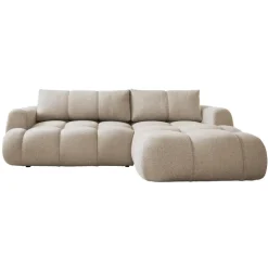 Divano letto con angolo a destra 4 posti 270x173cm con contenitore tessuto bouclé beige Litos