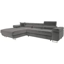 Divano letto con angolo a destra 4 posti 280x170cm box contenitore vellutato grigio Elvio