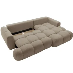 Divano letto con angolo a destra 4 posti 270x173cm con contenitore tessuto bouclé marrone chiaro Litos