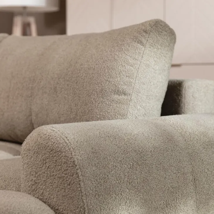 Divano letto con angolo a destra 4 posti 270x173cm con contenitore tessuto bouclé marrone chiaro Litos