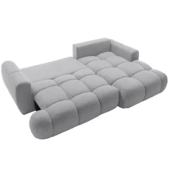 Divano letto con angolo a destra 4 posti 270x173cm con contenitore tessuto bouclé grigio chiaro Litos