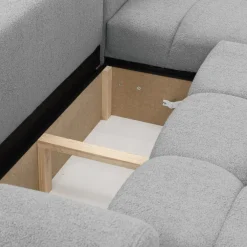 Divano letto con angolo a destra 4 posti 270x173cm con contenitore tessuto bouclé grigio chiaro Litos