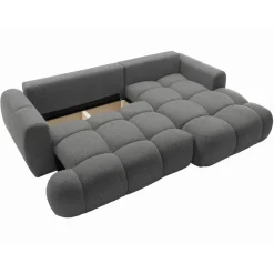 Divano letto con angolo a destra 4 posti 270x173cm con contenitore tessuto bouclé grigio scuro Litos