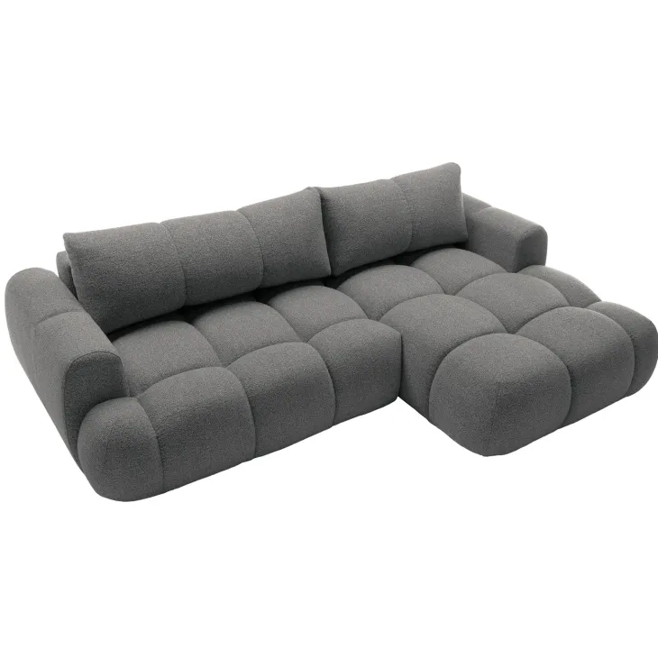 Divano letto con angolo a destra 4 posti 270x173cm con contenitore tessuto bouclé grigio scuro Litos