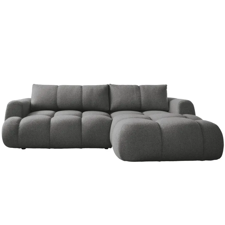 Divano letto con angolo a destra 4 posti 270x173cm con contenitore tessuto bouclé grigio scuro Litos