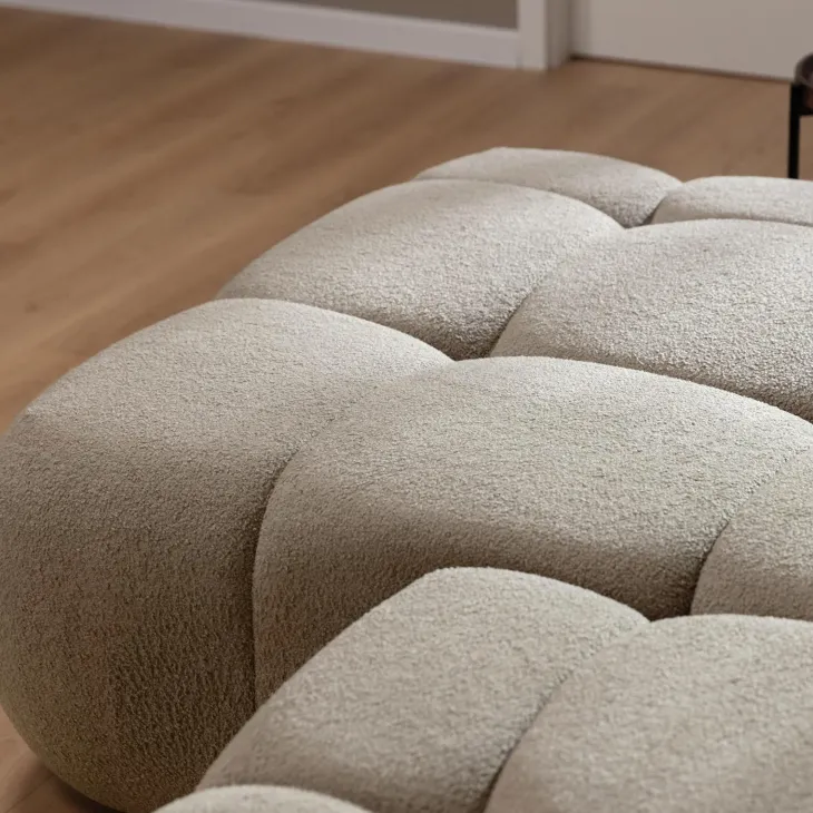 Divano letto con angolo a sinistra 4 posti 270x173cm con contenitore tessuto bouclé marrone chiaro Litos