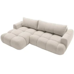 Divano letto con angolo a sinistra 4 posti 270x173cm con contenitore tessuto bouclé bianco crema Litos