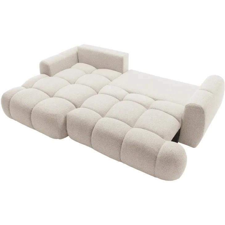 Divano letto con angolo a sinistra 4 posti 270x173cm con contenitore tessuto bouclé bianco crema Litos