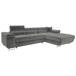 Divano letto con angolo a sinistra 4 posti 280x170cm box contenitore velluto grigio Elvio