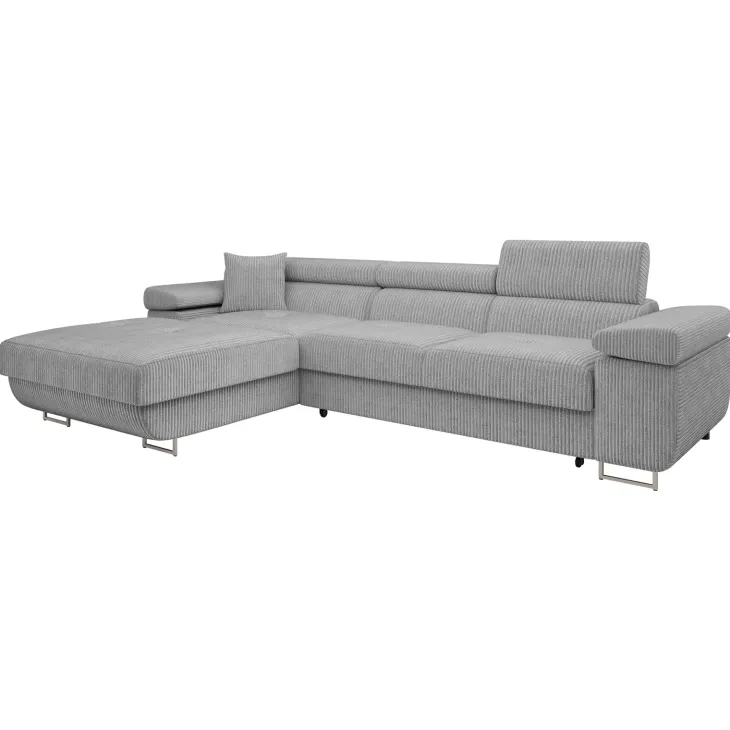 Divano letto con angolo a sinistra 4 posti 280x170cm box contenitore a coste grigio Elvio