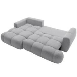 Divano letto con angolo a sinistra 4 posti 270x173cm con contenitore tessuto bouclé grigio chiaro Litos