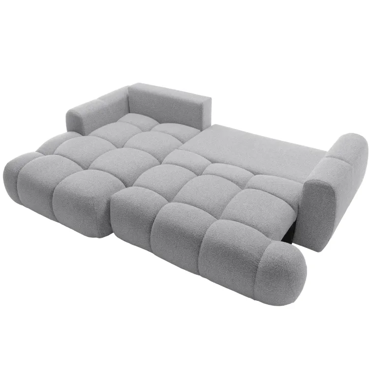 Divano letto con angolo a sinistra 4 posti 270x173cm con contenitore tessuto bouclé grigio chiaro Litos