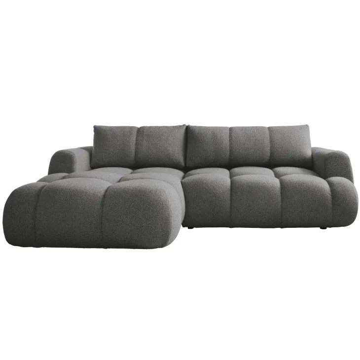 Divano letto con angolo a sinistra 4 posti 270x173cm con contenitore tessuto bouclé grigio scuro Litos