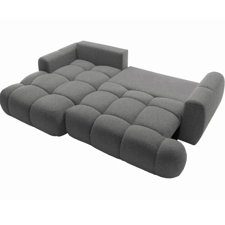 Divano letto con angolo a sinistra 4 posti 270x173cm con contenitore tessuto bouclé grigio scuro Litos
