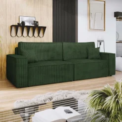 Divano letto matrimoniale 3 posti 245x90cm velluto a coste verde Ploffy