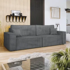 Divano letto matrimoniale 3 posti 245x90cm velluto a coste grigio antracite Ploffy