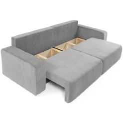Divano letto matrimoniale 3 posti 248x90cm velluto a coste grigio Slurp
