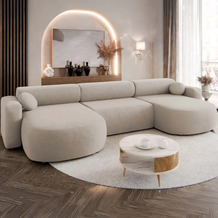 Divano letto panoramico 5 posti 354x150 cm beige cashmere Noum