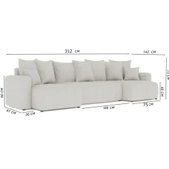 Divano letto panoramico 312x142cm velluto a coste beige Scintilla