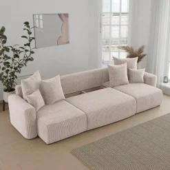 Divano letto panoramico 312x142cm velluto a coste beige Scintilla