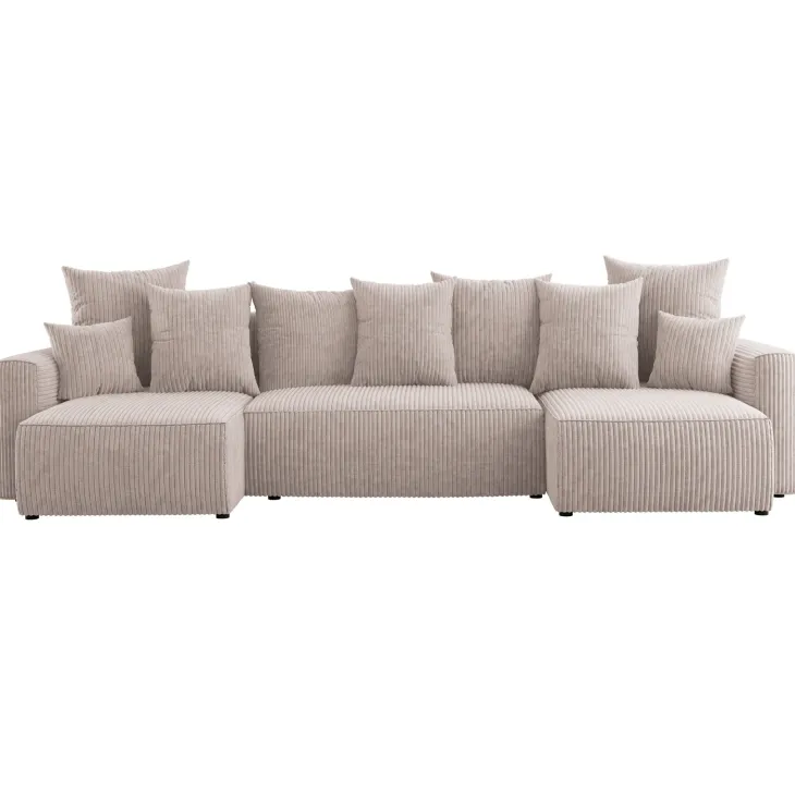 Divano letto panoramico 312x142cm velluto a coste beige Scintilla