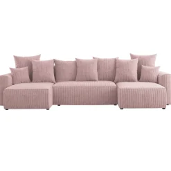 Divano letto panoramico 312x142cm velluto a coste rosa antico Scintilla
