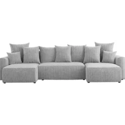 Divano letto panoramico 312x142cm velluto a coste grigio chiaro Scintilla