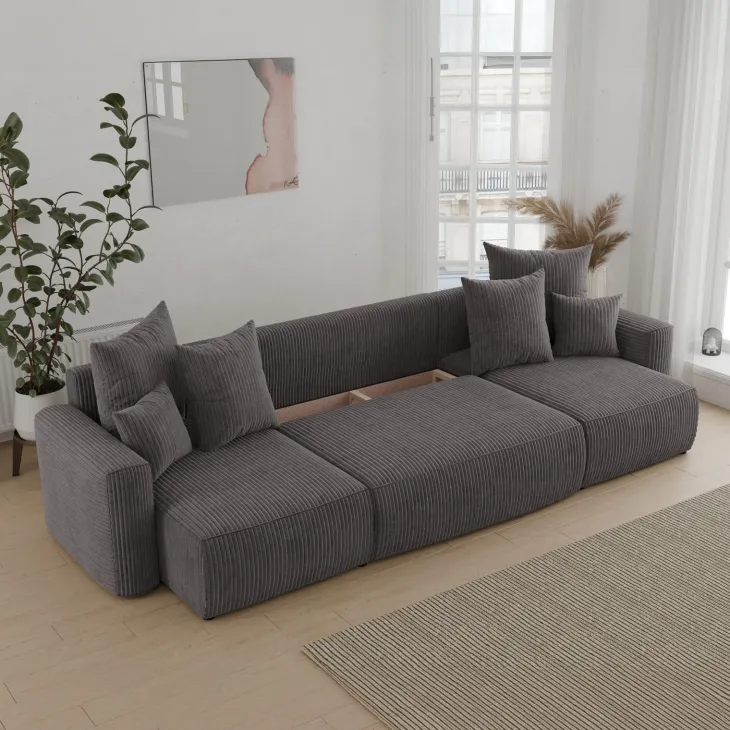 Divano letto panoramico 312x142cm velluto a coste antracite Scintilla