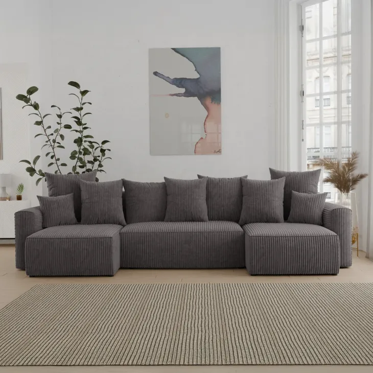 Divano letto panoramico 312x142cm velluto a coste antracite Scintilla
