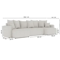 Divano letto panoramico 312x142cm velluto a coste antracite Scintilla