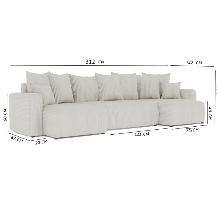 Divano letto panoramico 312x142cm velluto a coste antracite Scintilla