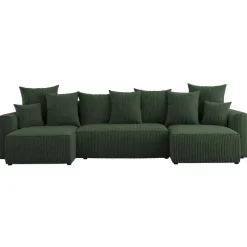 Divano letto panoramico 312x142cm velluto a coste verde scuro Scintilla