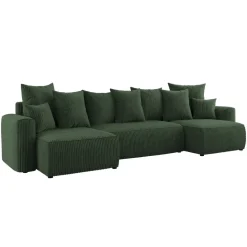 Divano letto panoramico 312x142cm velluto a coste verde scuro Scintilla