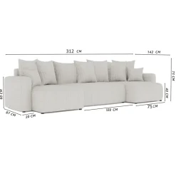 Divano letto panoramico 312x142cm velluto a coste verde scuro Scintilla