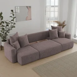 Divano letto panoramico 312x142cm velluto a coste marrone Scintilla