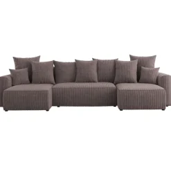 Divano letto panoramico 312x142cm velluto a coste marrone Scintilla