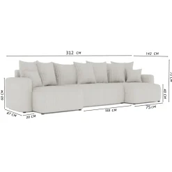 Divano letto panoramico 312x142cm velluto a coste giallo senape Scintilla