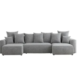 Divano letto panoramico 312x142cm velluto a coste con libreria a sinistra grigio chiaro Mistery