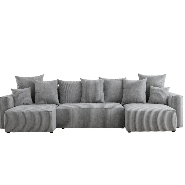 Divano letto panoramico 312x142cm velluto a coste con libreria a sinistra grigio chiaro Mistery