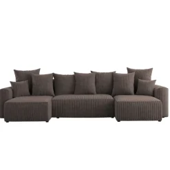 Divano letto panoramico 312x142cm velluto a coste con libreria a sinistra marrone Mistery
