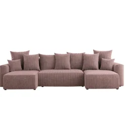 Divano letto panoramico 312x142cm velluto a coste con libreria a sinistra rosa antico Mistery
