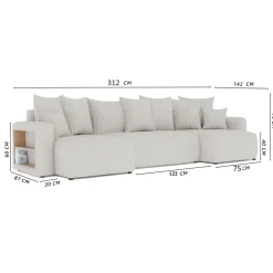 Divano letto panoramico 312x142cm velluto a coste con libreria a sinistra verde scuro Mistery