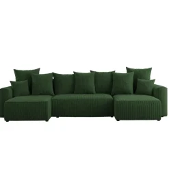 Divano letto panoramico 312x142cm velluto a coste con libreria a destra verde scuro Mistery