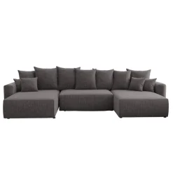 Divano letto panoramico 350x160cm velluto a coste con libreria a sinistra antracite Mistery