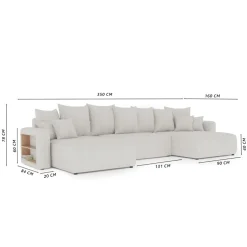 Divano letto panoramico 350x160cm velluto a coste con libreria a sinistra antracite Mistery