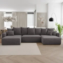 Divano letto panoramico 350x160cm velluto a coste con libreria a sinistra antracite Mistery