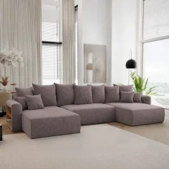 Divano letto panoramico 350x160cm velluto a coste con libreria a sinistra marrone Mistery