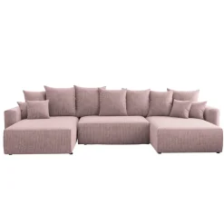 Divano letto panoramico 350x160cm velluto a coste con libreria a sinistra rosa antico Mistery